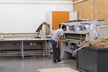 Image showing worker in a factory of wooden furniture