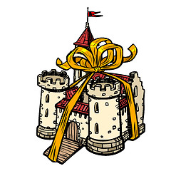 Image showing gift ribbon medieval castle, fairy kingdom. isolate on white background
