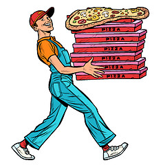 Image showing young man pizza boy, food delivery isolate on white background