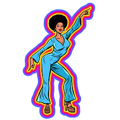 Image showing Disco woman dancing, eighties style 80s. Afro hairstyle