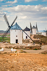 Image showing Traditional old windmills in Consuegra, Spain