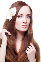 Image showing Beautiful girl with long red brown hair