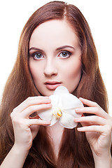 Image showing Beautiful girl with long red brown hair