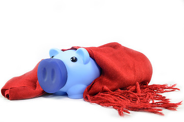 Image showing Piggy bank wearing scarf