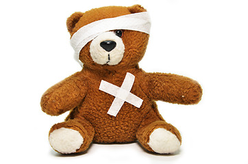 Image showing Injured teddy bear with bandages