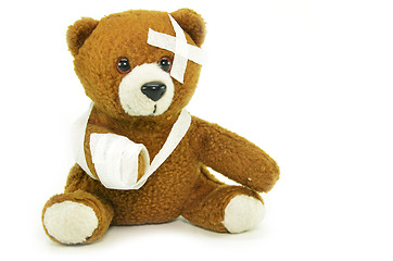 Image showing Injured teddy bear with bandages
