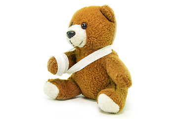 Image showing Injured teddy bear with bandages