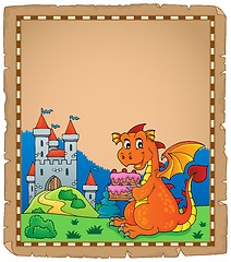 Image showing Dragon holding cake theme parchment 1