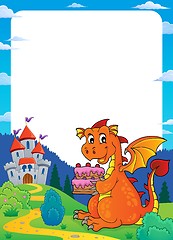 Image showing Dragon holding cake theme frame 2