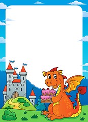 Image showing Dragon holding cake theme frame 1