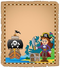 Image showing Pirate girl on coast theme parchment 1