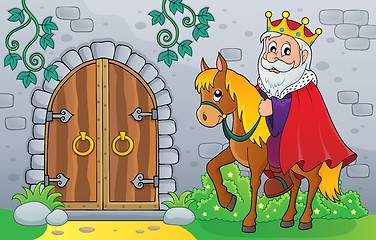 Image showing King on horse by old door theme image 1