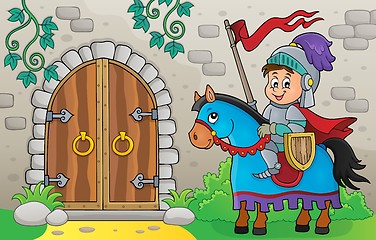 Image showing Knight on horse by old door theme 1
