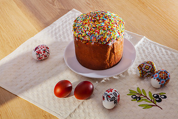 Image showing Easter Eggs and egg bread