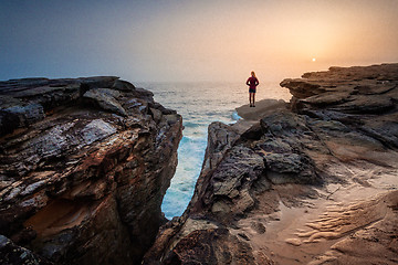 Image showing Staring out at that mystical sea fog near the crevasse