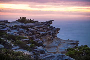 Image showing Dawn skies cliff coast Royal National Park