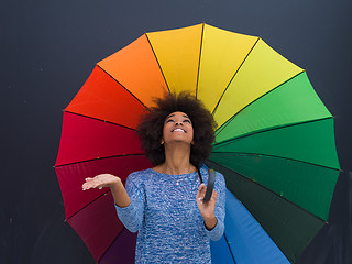 Image showing african american woman holding a colorful umbrella