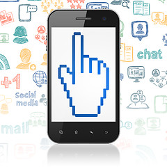 Image showing Social media concept: Smartphone with Mouse Cursor on display