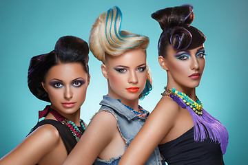 Image showing Beautiful girls with fancy hairstyles and vivid makeup