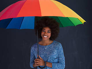 Image showing african american woman holding a colorful umbrella