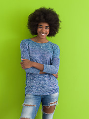 Image showing black woman isolated on a Green background