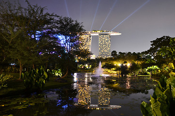 Image showing Sunset view of Marina Bay Sands Building in Singapore.