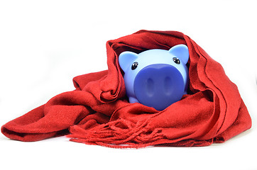 Image showing Piggy bank wearing scarf