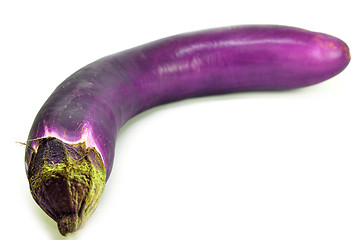 Image showing One fresh eggplant with stem isolated