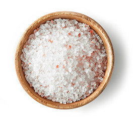 Image showing wooden bowl of himalayan salt