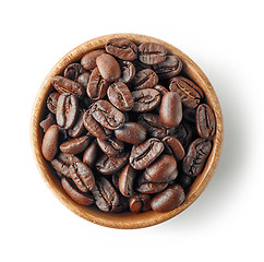 Image showing wooden bowl of coffee beans