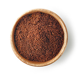 Image showing wooden bowl of ground coffee