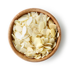 Image showing wooden bowl of almond flakes