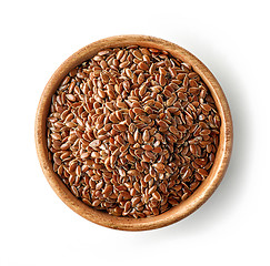 Image showing wooden bowl of flaxseed