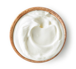 Image showing sour cream or yogurt in wooden bowl