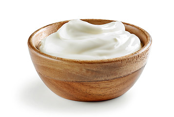 Image showing sour cream or yogurt in wooden bowl