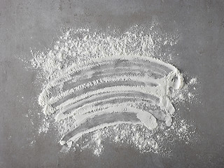 Image showing white flour on grey kitchen table