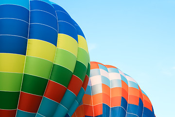 Image showing Closeup of multicolored hot air balloons