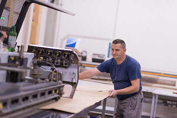 Image showing worker in a factory of wooden furniture