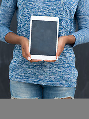 Image showing Happy African American Woman Using Digital Tablet