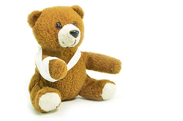 Image showing Injured teddy bear with bandages