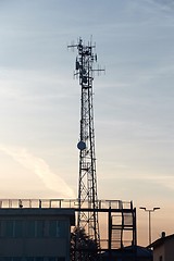 Image showing Transmitter towers, blue sky