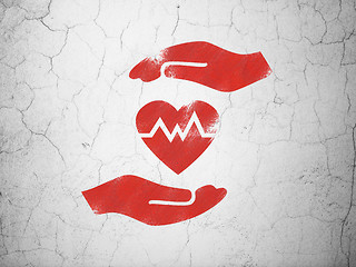 Image showing Insurance concept: Heart And Palm on wall background