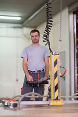 Image showing worker in a factory of wooden furniture