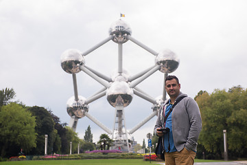 Image showing portrait of man in front of atomium building in Brussels