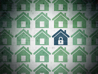 Image showing Privacy concept: home icon on Digital Data Paper background