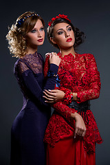 Image showing Beautiful girls in lace silk dress