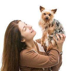 Image showing Woman holding yorkie