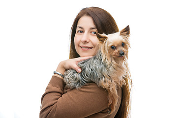 Image showing Woman holding yorkie