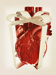 Image showing Red human heart with ribbon. Donor concept. 3d illustration. Vin