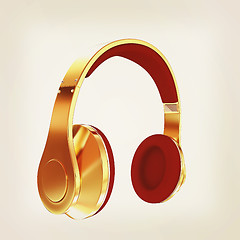 Image showing Golden headphones. 3d illustration. Vintage style